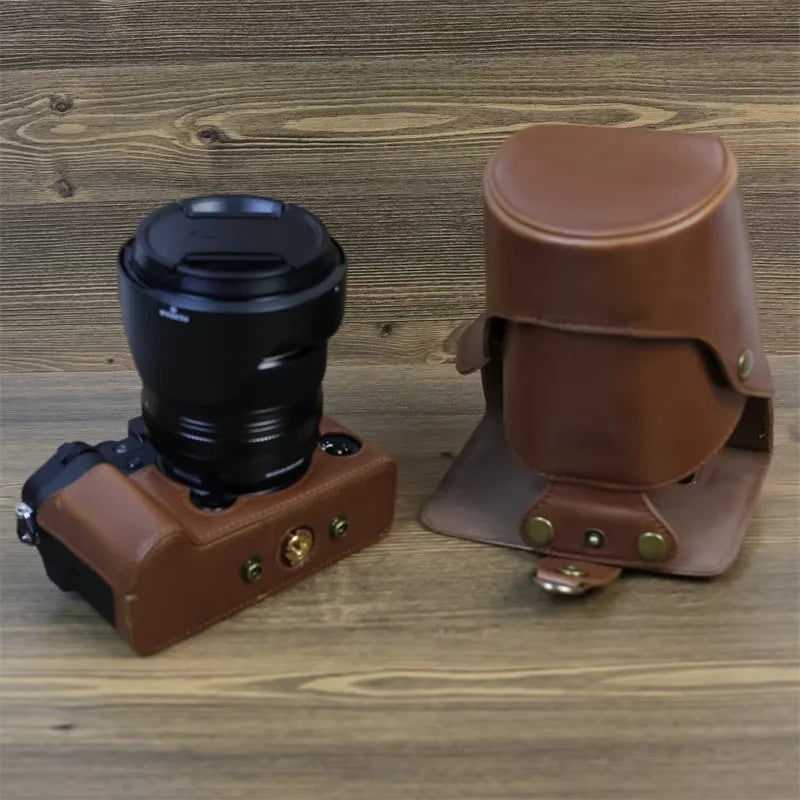 For Fuji X-T5 Battery Opening Design Detachable PU Leather Camera Bag Protective Case with Lens Pouch and Shoulder Strap For Fuji X-T5 Battery Opening Design Detachable PU Leather Camera Bag Protective Case with Lens Pouch and Shoulder Strap